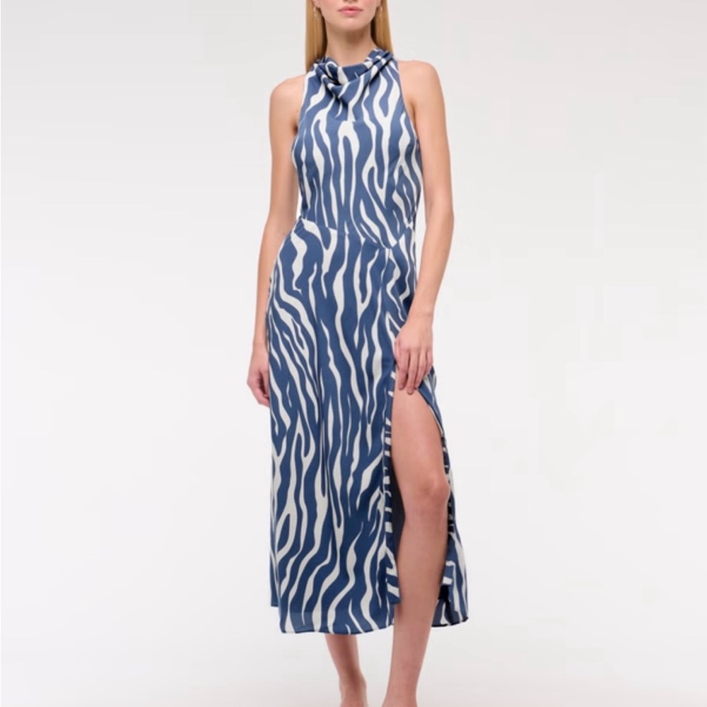 Abercrombie & Fitch Blue and White Zebra-Print Midi Dress